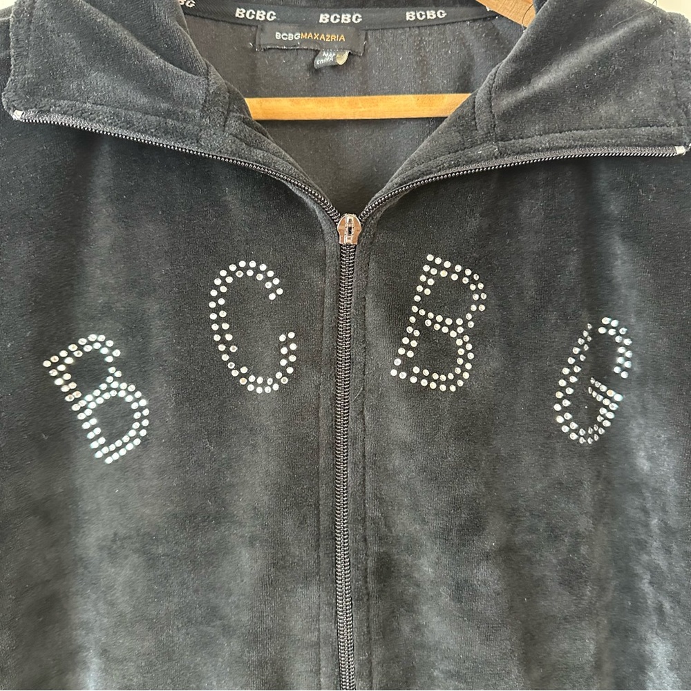 Y2K BCBG Black Velour Zip Up Long Sleeve - Picture 5 of 8
